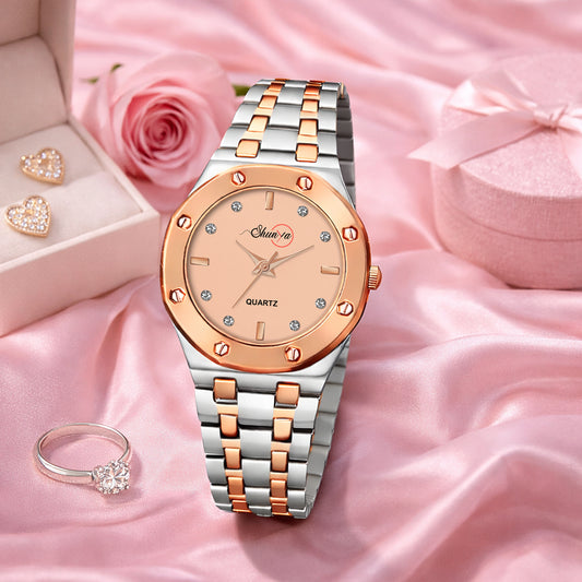 Classic Luxury Pink Round Dial Stylish Watches For Girl's & Woman