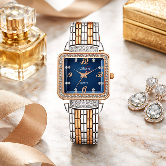 Premium Blue Diamond Square Watches For Girl's & Woman