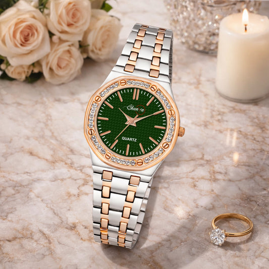 Luxury Elegant Green Dial Diamond Watches For Girl's & Woman