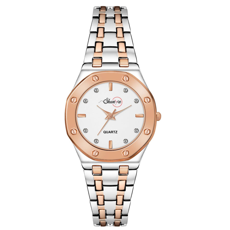 Shunya Premium White Dial Diamond Rose-Gold Analog Watch for Women & Girls