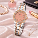 Shunya Elegant Pink & Rose Gold Dial Diamond Studded Analog Watch for Women