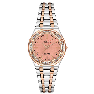 Shunya Elegant Pink & Rose Gold Dial Diamond Studded Analog Watch for Women