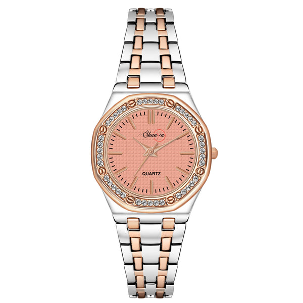 Shunya Elegant Pink & Rose Gold Dial Diamond Studded Analog Watch for Women