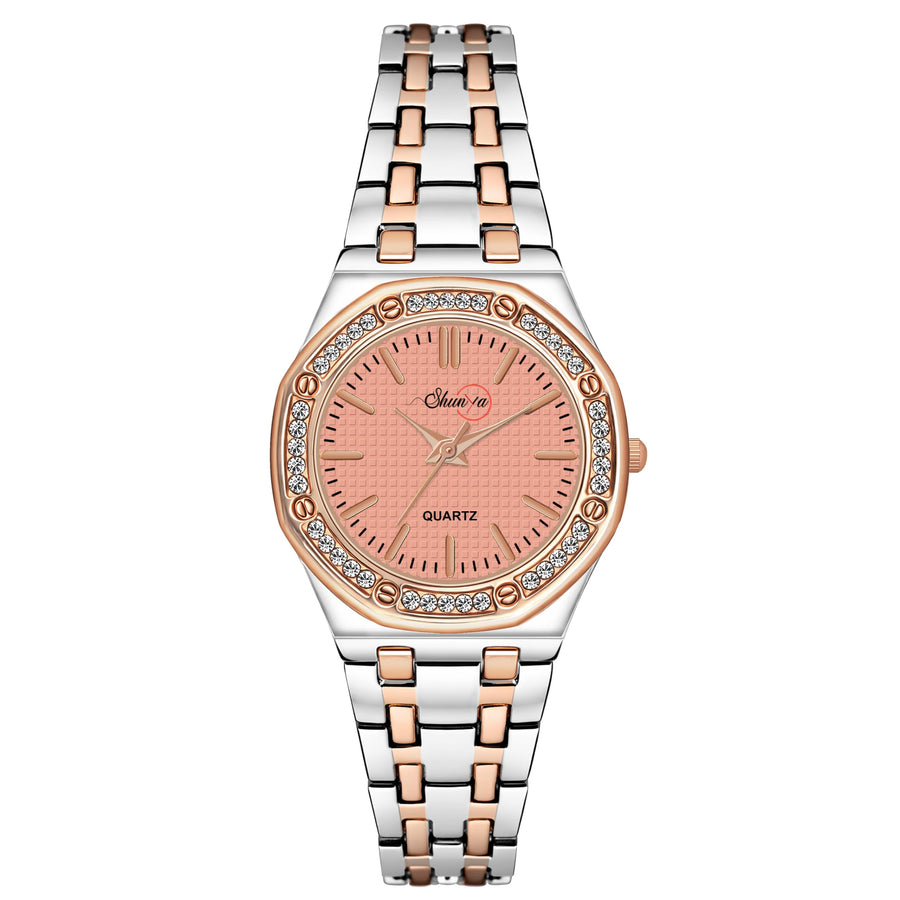 Shunya Elegant Pink & Rose Gold Dial Diamond Studded Analog Watch for Women