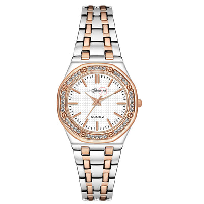 Shunya White Rose Gold Dial, Crystal Diamond Studded Bezel Luxury Gift Watch