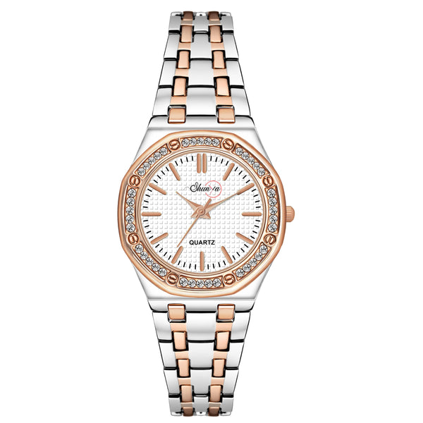 Shunya White Rose Gold Dial, Crystal Diamond Studded Bezel Luxury Gift Watch
