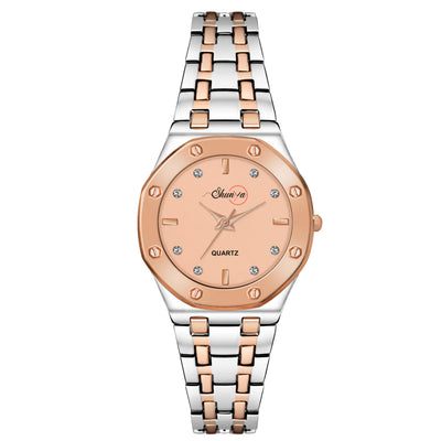 Shunya Luxury Peach Dial Diamond Studded Fashion Wrist Watch for Ladies