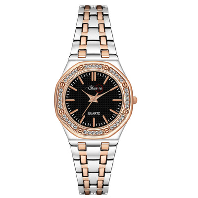 Shunya Diamond Studded Black Dial, Rose Gold & Silver Luxury Women's Watch