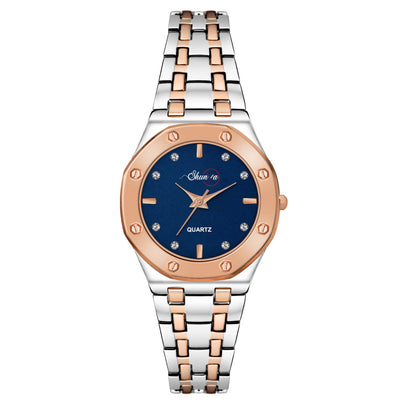 Shunya Premium Blue Dial with Rose Gold Bezel Fashion Wrist Watch for Ladies