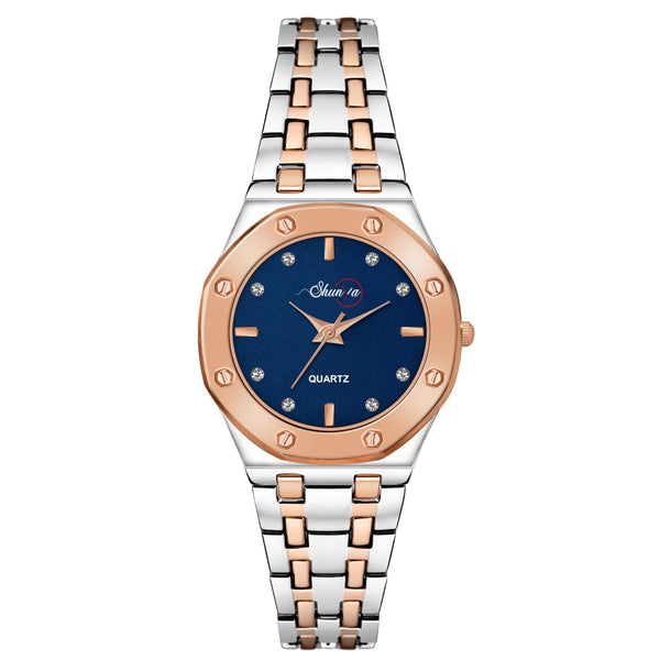 Shunya Premium Blue Dial with Rose Gold Bezel Fashion Wrist Watch for Ladies