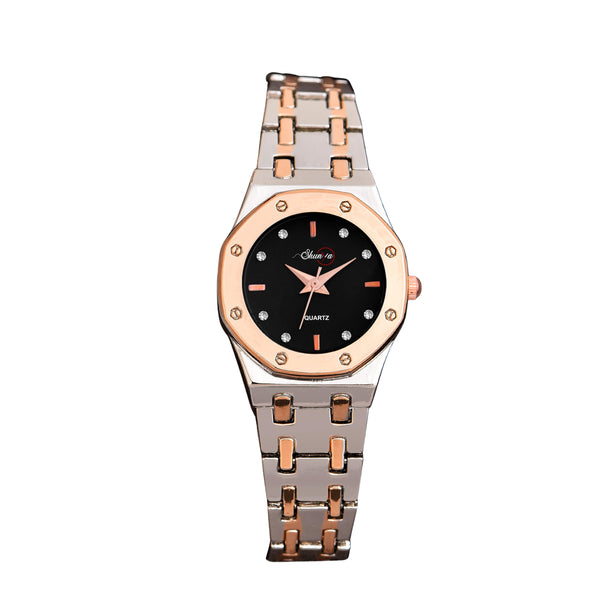 Shunya Black Round Dial Luxury Women's Quartz Analog Watch