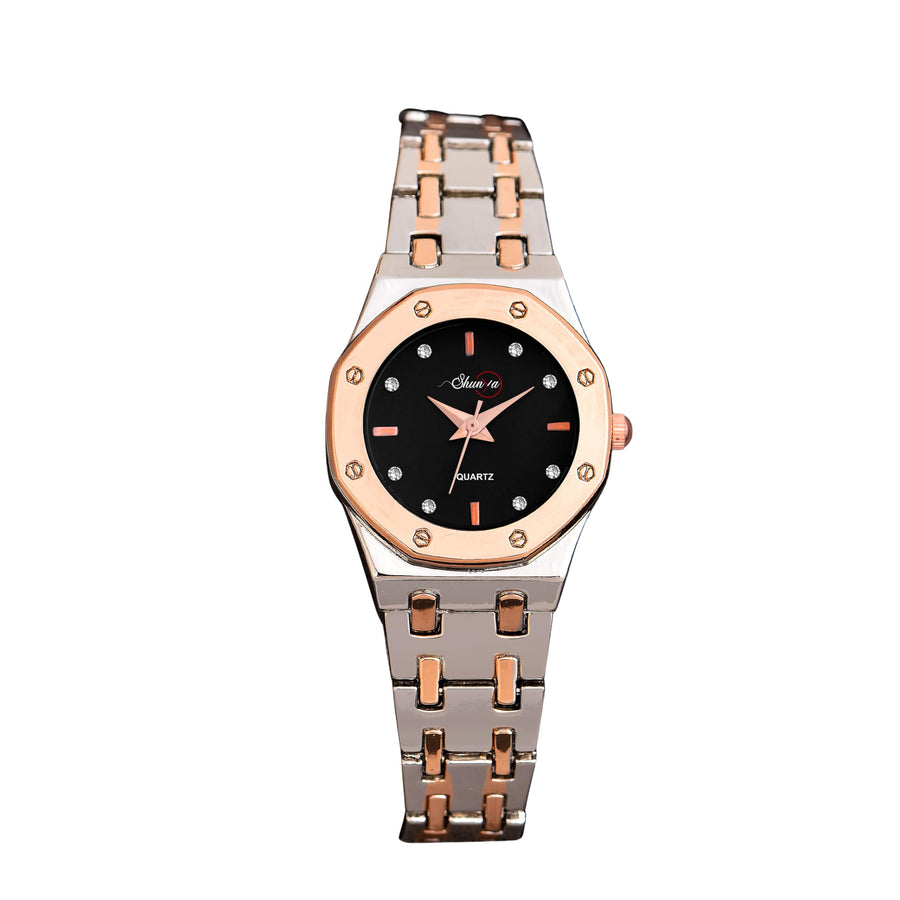 Shunya Black Round Dial Luxury Women's Quartz Analog Watch
