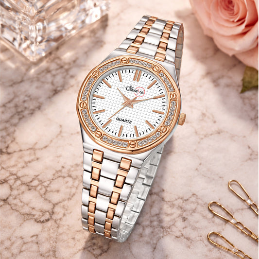 Luxury Elegant White Round Dial Diamond Watches For Girl's & Woman