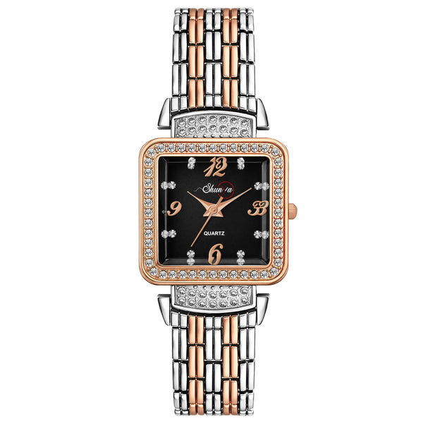 Shunya Black Stainless Steel Wrist Watch for Women, Stylish Belt Ladies Watch