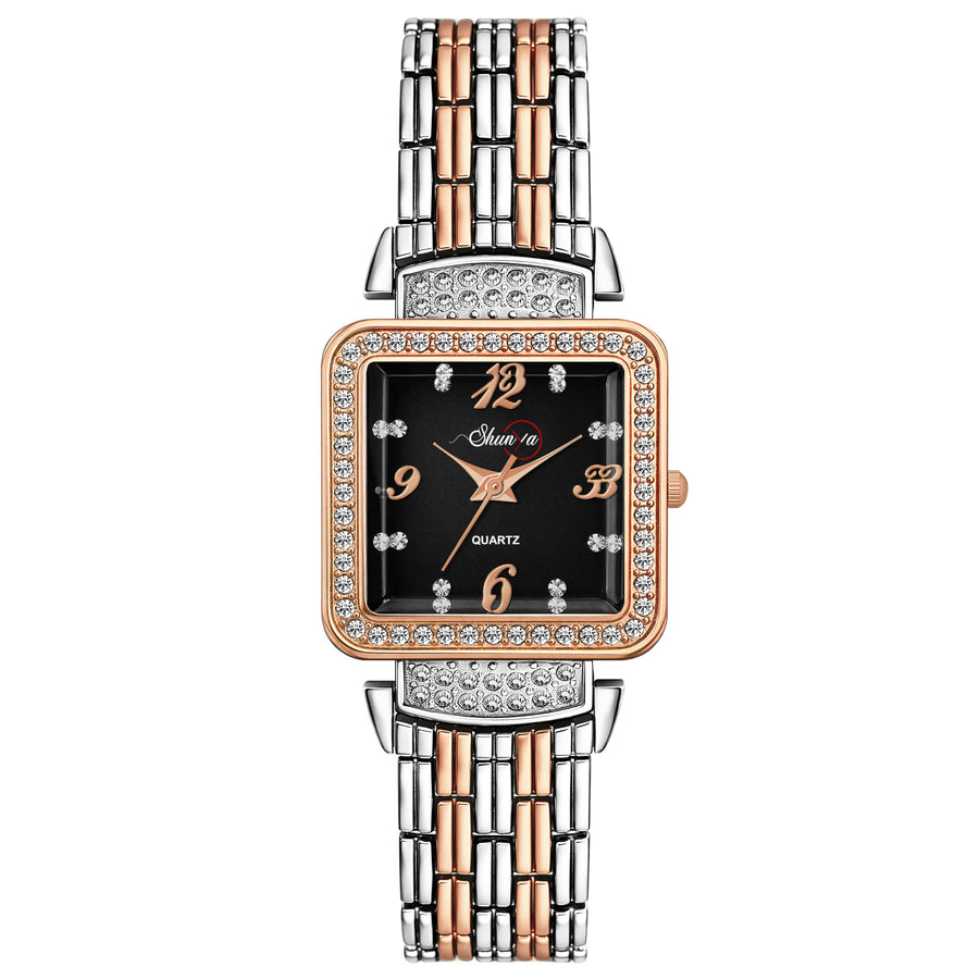Shunya Black Stainless Steel Wrist Watch for Women, Stylish Belt Ladies Watch