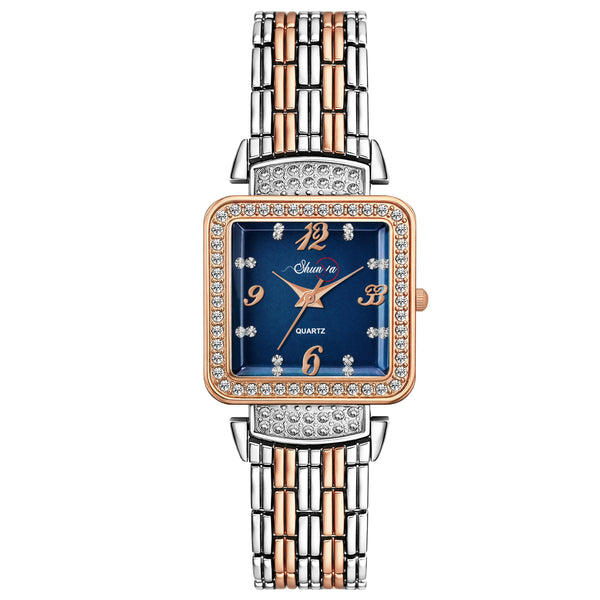 Shunya Luxury Designer Blue Dial with Crystal Studded Bezel Women's Watch