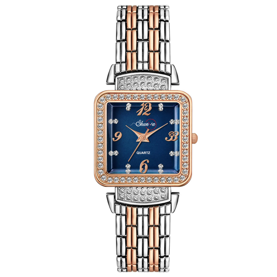 Shunya Luxury Designer Blue Dial with Crystal Studded Bezel Women's Watch