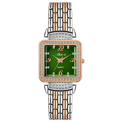 Shunya Premium Luxury Green Square Dial Quartz Analog Watch for Women & Girls