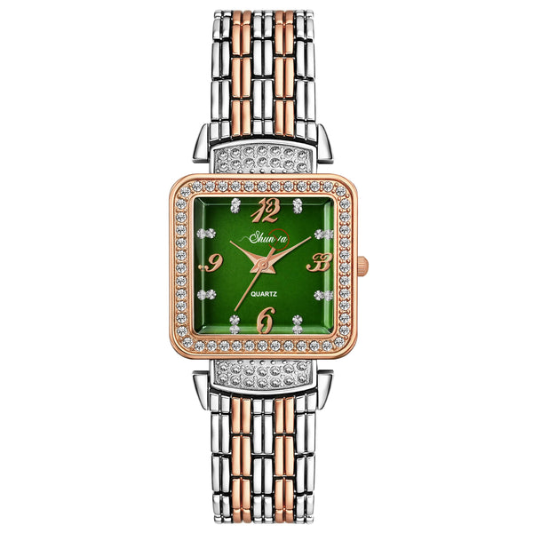 Shunya Premium Luxury Green Square Dial Quartz Analog Watch for Women & Girls