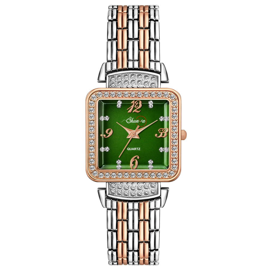 Shunya Premium Luxury Green Square Dial Quartz Analog Watch for Women & Girls