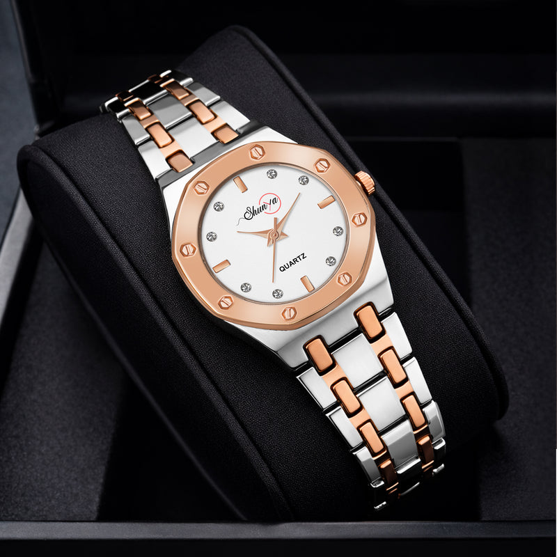 Shunya Premium White Dial Diamond Rose-Gold Analog Watch for Women & Girls close-up