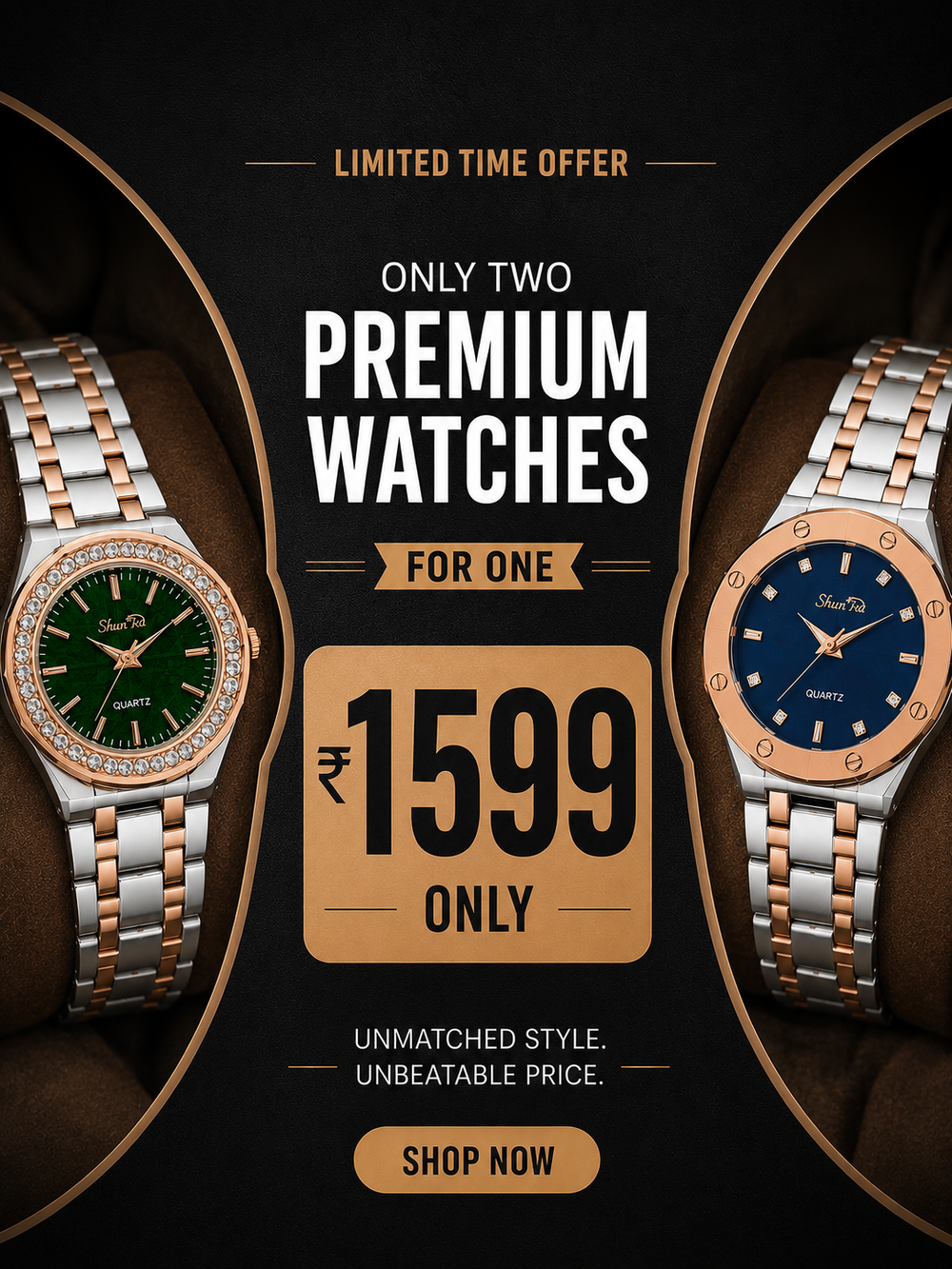 Shunya Watches — designer women's watch with crystal-studded bezel